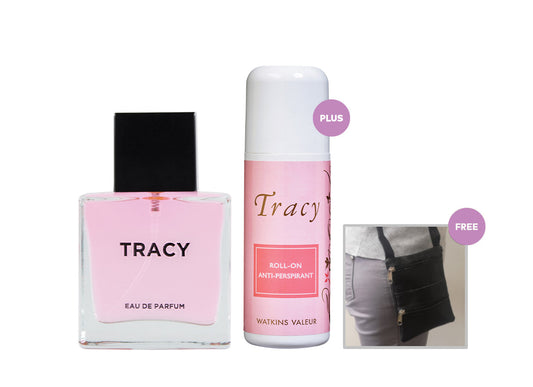 TRACY EAU DE PARFUM 30ML PLUS TRACY ANTI-PERSPIRANT ROLL-ON FREE BLACK SLING BAG