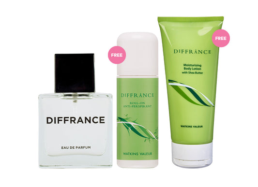 DIFFRANCE EAU DE PARFUM 30ML FREE DIFFRANCE ANTI-PERSPIRANT ROLL-ON 50ML FREE DIFFRANCE MOISTURISING BODY LOTION WITH SHEA BUTTER 100ML